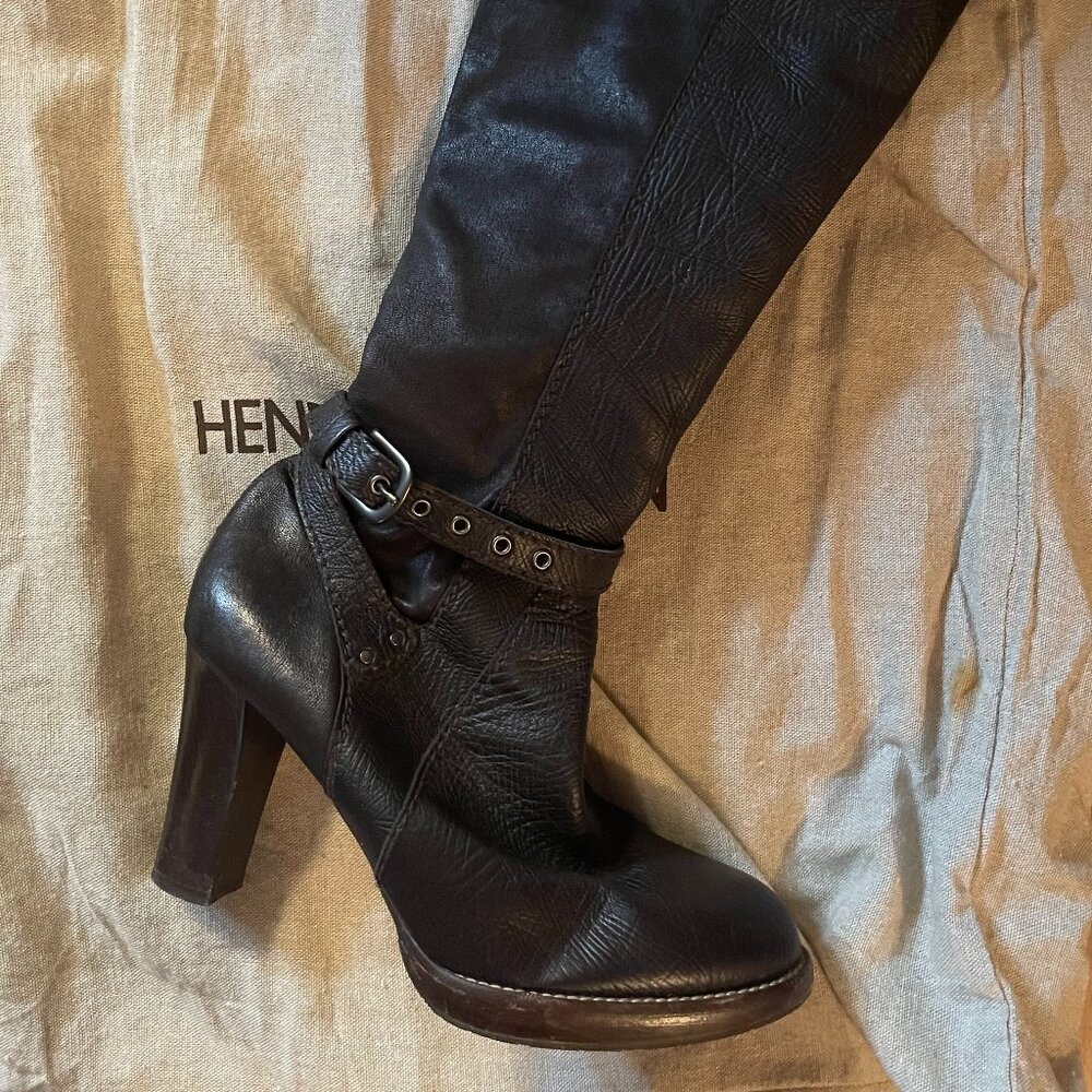 Henry Beguelin Italian Leather Tall Boots | Handcrafted | Brown High Heel Sz 40